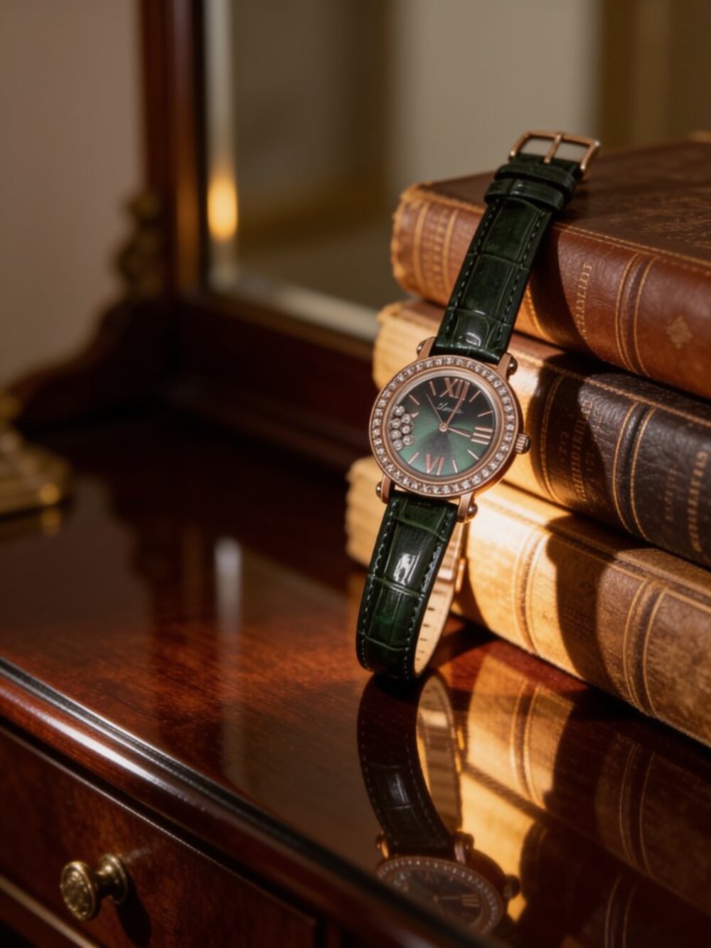 Chopard Styling Ladies Floating Diamonds 35mm Wristwatch in Emerald Green - Picture 6 of 7